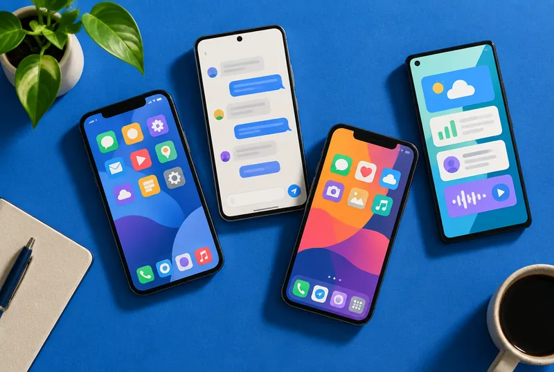 Several smartphones fanned out with AI apps on screen